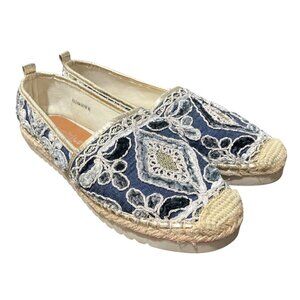 Patrizia Spring Step Blue Beige Embroidered Espadrille Flats Women Size 40/US 9
